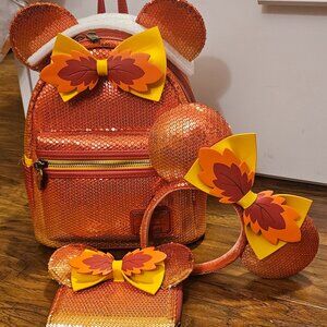 EUC Disney Ombre Fall Loungefly Set of Backpack Wallet and Ears